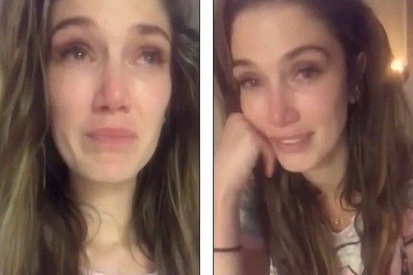 A cantora australiana Delta Goodrem chorando enquanto fala sobre a perda de seu movimento da língua (Foto: Instagram)