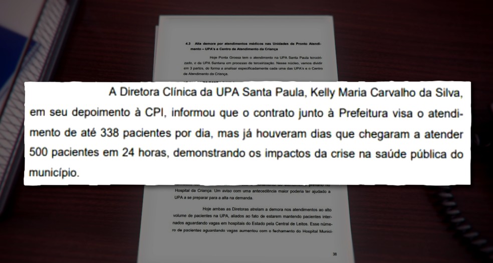 Em depoimento à CPI, diretoras de UPA Santa Paula falaram de problemas — Foto: Reprodução/RPC