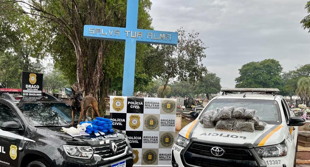 Suspeitos escondiam drogas e munições em túmulos em Santa Rosa, diz Polícia Civil