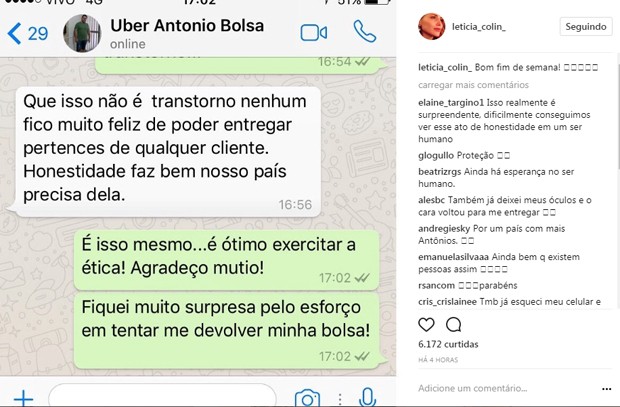 Letícia Colin teve bolsa devolvida por motorista de aplicativo (Foto: Reprodução/Instagram)