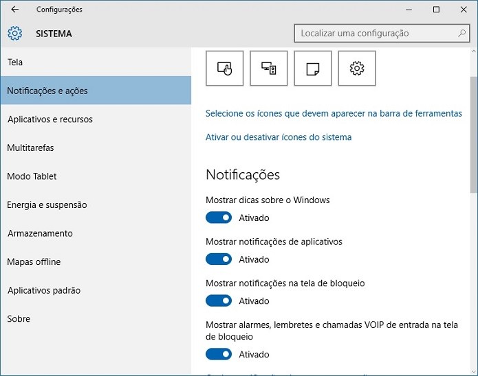 Gerenciando as notificações no Windows 10 (Foto: Felipe Alencar/TechTudo)