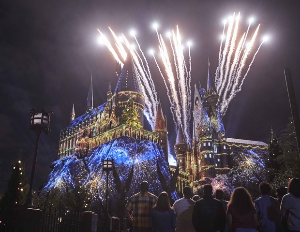 Projeção de imagens e luzes sobre o Castelo de Hogwarts (Foto: Divulgação/ Universal)