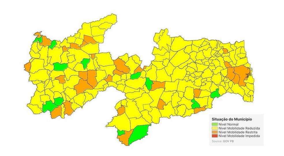 81% dos munic�pios paraibanos est�o na bandeira amarela de classifica��o � Foto: SES-PB/Reprodu��o