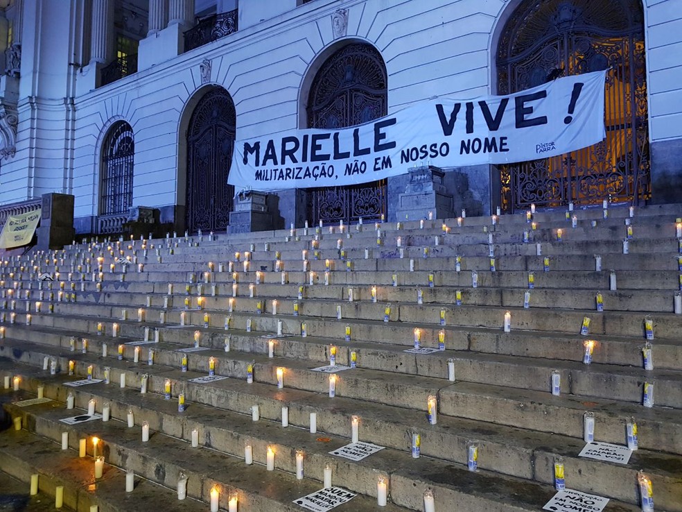 Manifestantes fazem homenagem Ã  vereadora Marielle Franco, morta em 14 de marÃ§o (Foto: DivulgaÃ§Ã£o)
