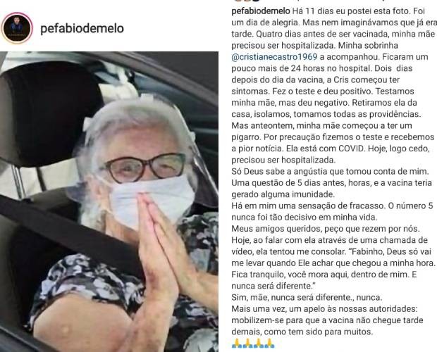 Padre Fábio de Melo lamenta internação da mãe com Covid (Foto: Reprodução/Instagram)