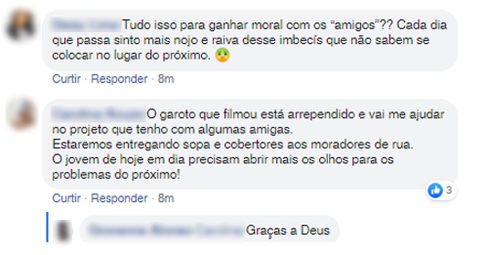 Jovem joga suco em morador de rua que se abrigava em lixeira por conta do frio em SP — Foto: Reprodução/Facebook