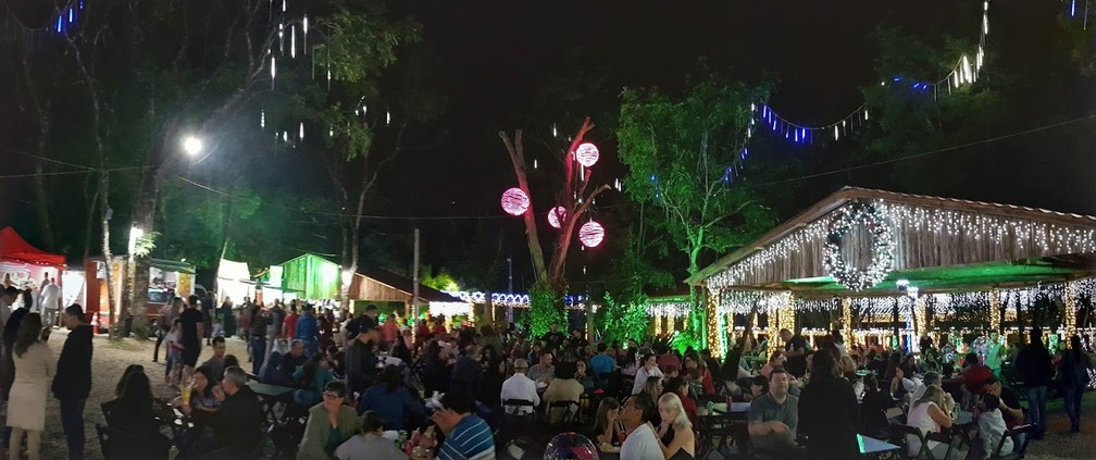 Atração conta com casa do Papai Noel, praça de alimentação, show de luzes e casas decoradas — Foto: Natalia Filippin/G1