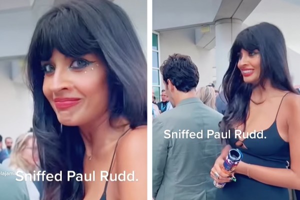 Jameela Jamil deu uma fungada em Paul Rudd na Comic-Con de San Diego (Foto: reprodução)