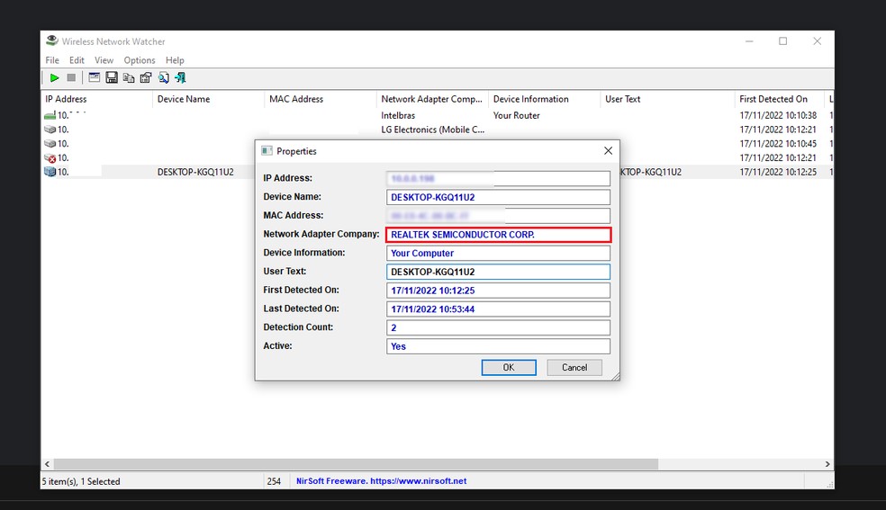 Saiba qual a empresa adaptadora da rede através do Wireless Network Watcher — Foto: Reprodução/Gabriel Pereira