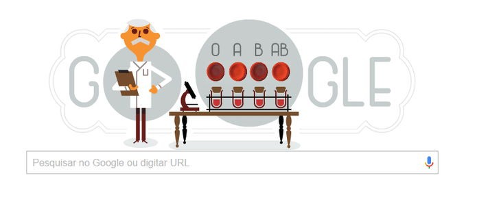 Médico e biólogo Karl Landsteiner foi homenageado no doodle do Google (Foto:Reprodução/Google) 