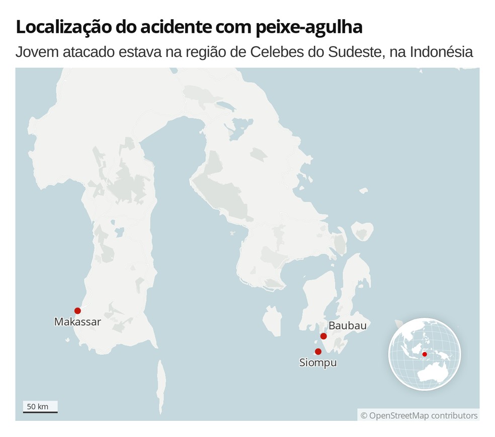 Mapa de Celebes do Sudeste, na Indonésia — Foto: Arte G1