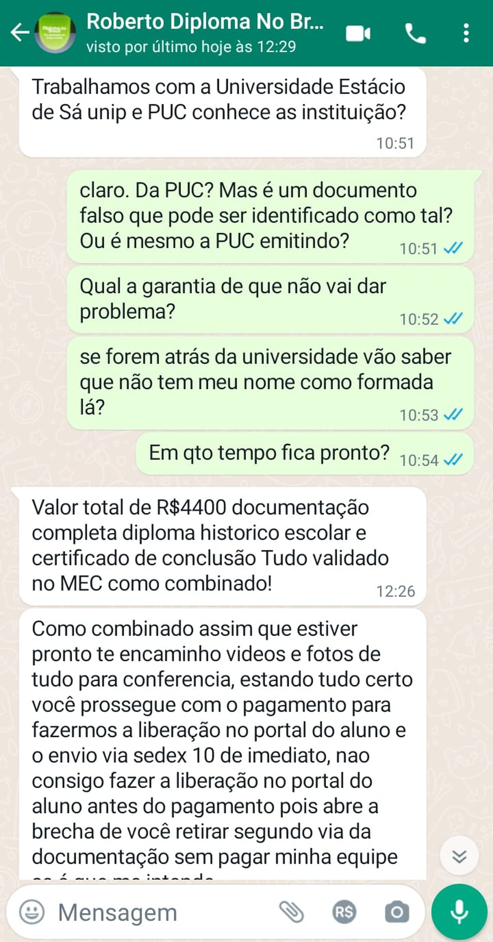 Print mostra como site que frauda diplomas age — Foto: Divulgação