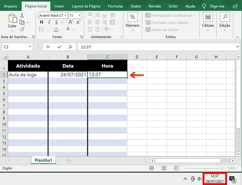 Como colocar data no Excel: também é possível adicionar hora estática em planilha — Foto: Reprodução/Raquel Freire