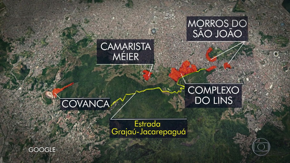 Região cercada pelas forças de segurança do Rio neste sábado (5) (Foto: Reprodução/TV Globo)