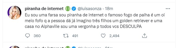 Luísa Sonza posta no Twitter (Foto: Reprodução Twitter)