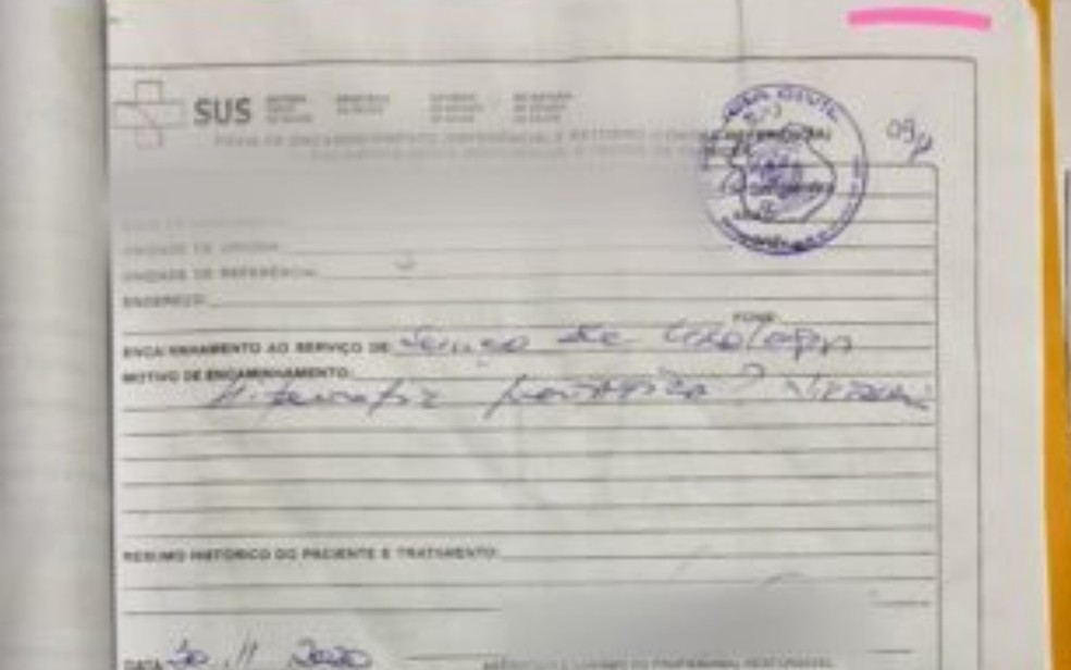 Encaminhamento feito pela vereadora para paciente mulher relata problema na próstata, diz polícia — Foto: Divulgação/Polícia Civil