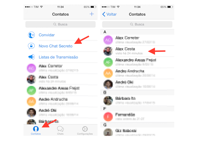 Iniciando um chat secreto no Telegram para iPhone (Foto: Reprodução/Marvin Costa)