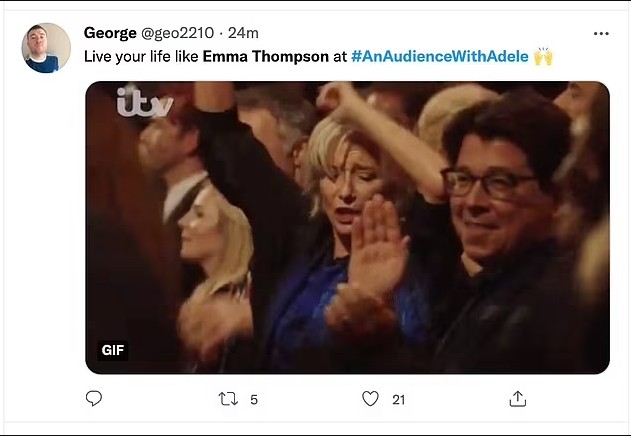 Internautas piram com a performance de Emma Thompson durante o show de Adele (Foto: reprodução twitter)