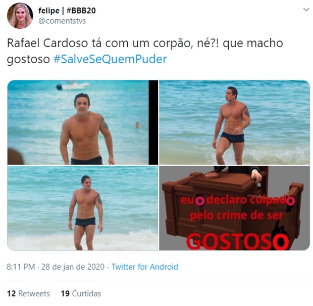 Cena de Rafael Cardoso de sunga em Salve-se Quem Puder bomba na web (Foto: Reprodução/Twitter)