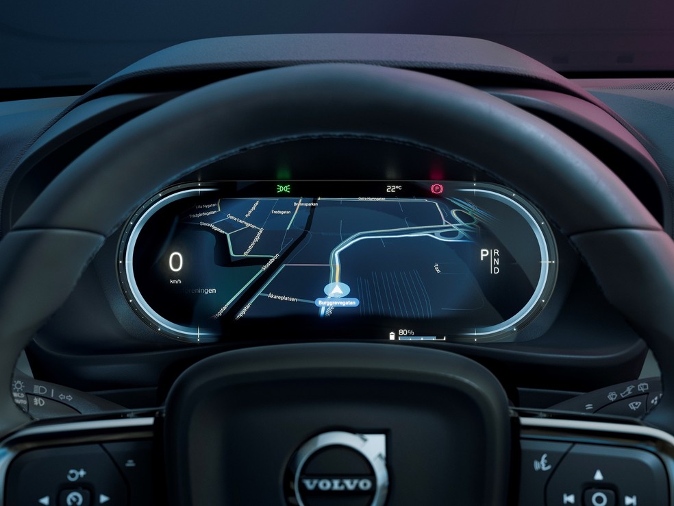 Painel digital do SUV cupê elétrico traz novos grafismos e a central multimídia Sensus vem com Android Automotive — Foto: Divulgação