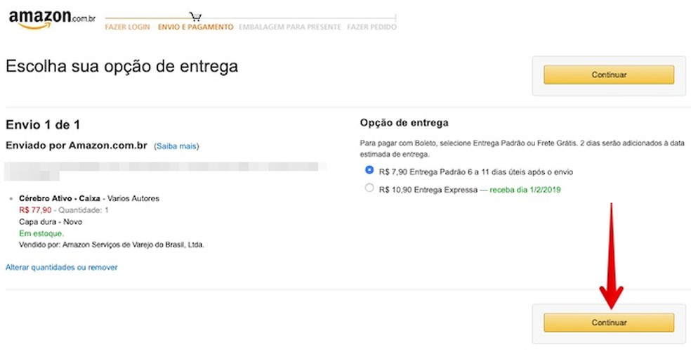 Selecionando tipo de frete — Foto: Reprodução/Helito Beggiora