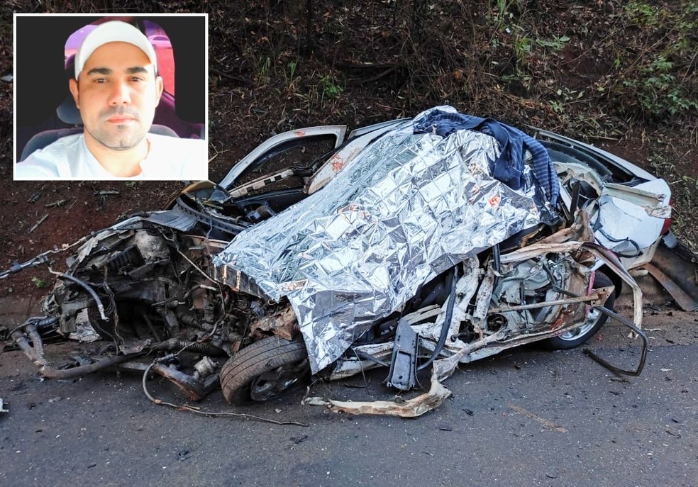 Júnio César de Souza (detalhe) tinha 35 anos e morreu no local do acidente — Foto: Arquivo pessoal