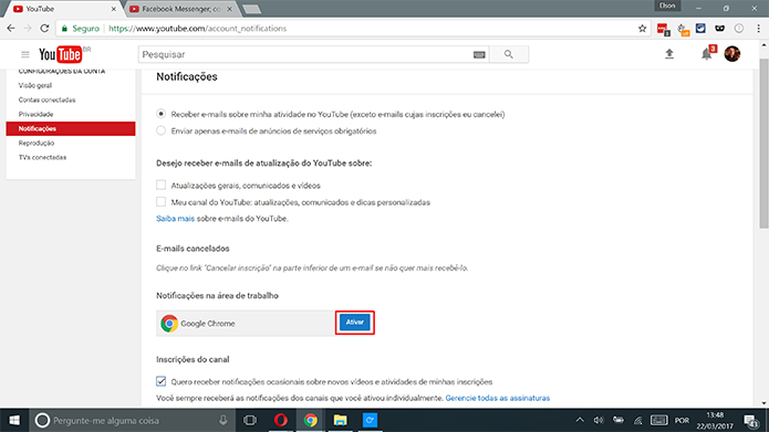 YouTube tem função de notificações na área de trabalho para o Google Chrome (Foto: Reprodução/Elson de Souza)