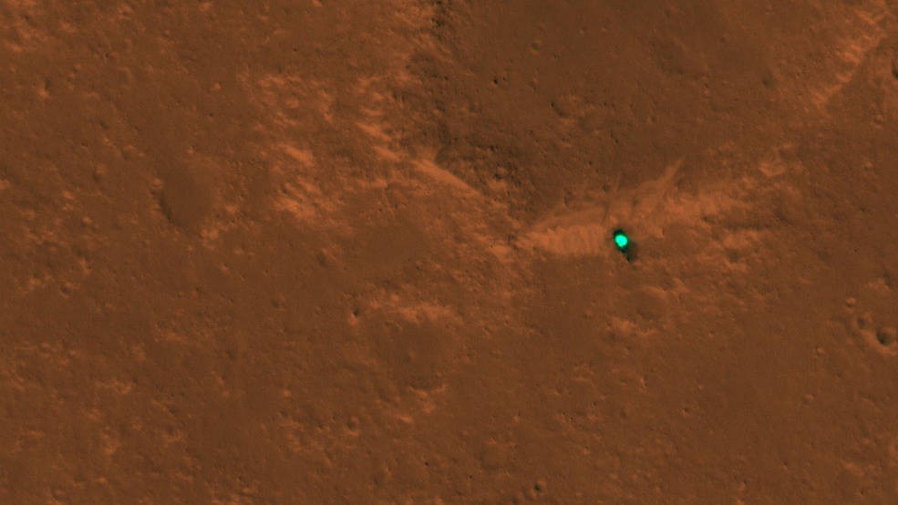 A sonda InSight na Elysium Planitia em Marte (Foto: NASA/JPL-Caltech/University of Arizona)