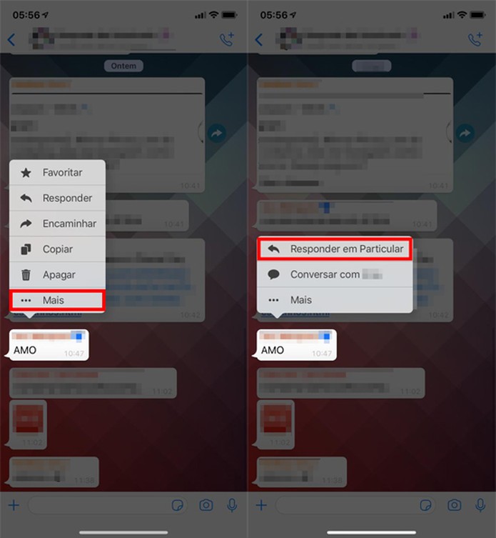 Pressione a mensagem de grupo no WhatsApp para abrir o menu de opções — Foto: Reprodução/Eduardo Manhães