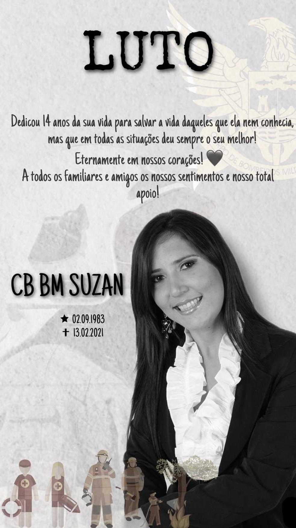 Cabo do Corpo de Bombeiro de Alagoas, Suzan Barros, morre de Covid-19 — Foto: Divulgação/Corpo de Bombeiros de Alagoas 