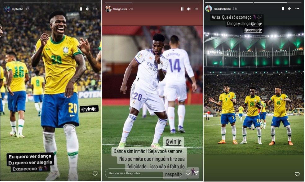Companheiros de seleção de Vinícius Jr. demonstram apoio ao jogador nas redes sociais — Foto: Reprodução