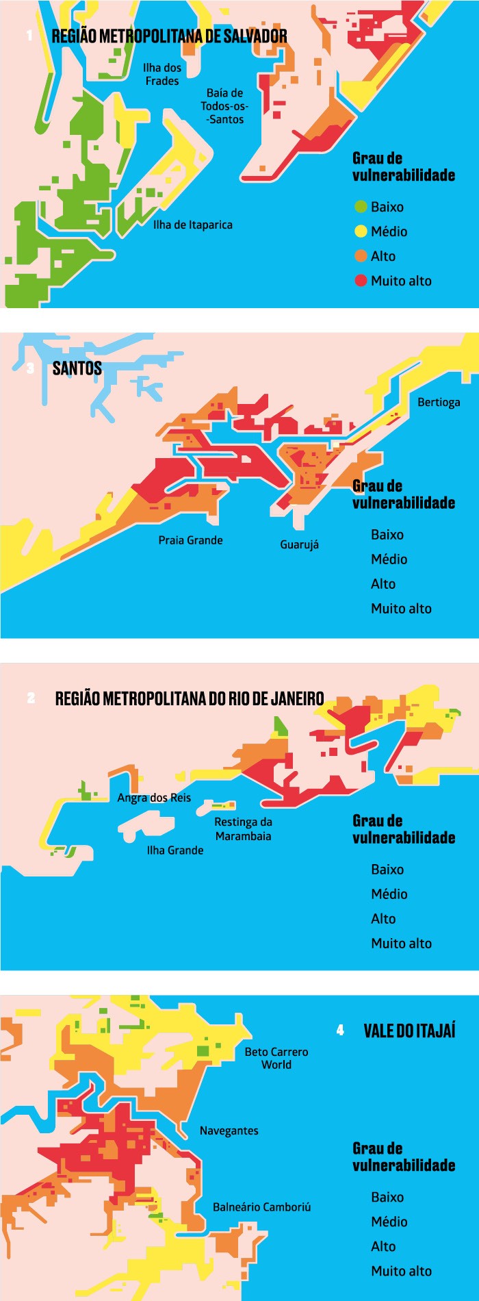 DE OLHO NO RISCO Como algumas regiões metropolitanas serão afetadas (Foto: Fonte: Painel Brasileiro de Mudanças Climáticas)