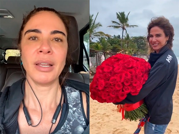 Luciana Gimenez ganhou um buquê de rosas vermelhas gigante de Mick Jagger (Foto: Reprodução/Instagram)