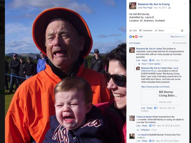 Bill Murray aparece com criança em foto no perfil do Facebook Reasons My Son Is Crying (Foto: Reprodução/Reasons My Son Is Crying)
