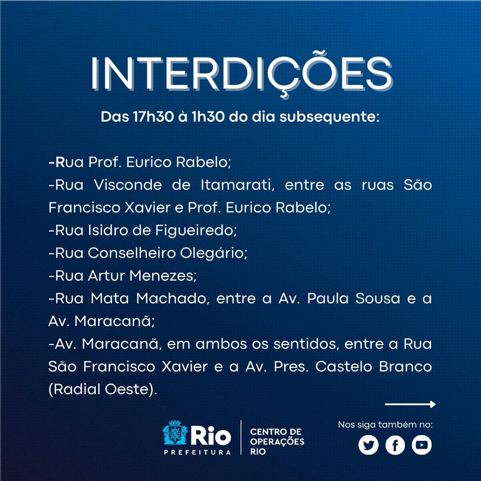 Interdições nesta quarta-feira (19) — Foto: Divulgação