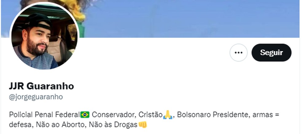 Imagem do perfil de Jorge Guaranho no Twitter — Foto: Reprodução/Twitter