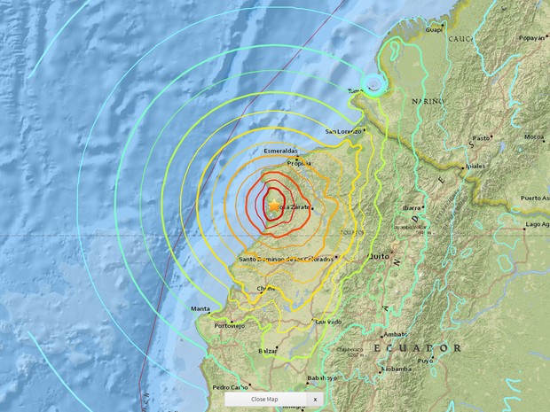 Terremoto de magnitude 7,8 atinge costa do Equador  (Foto: Serviço Geológico dos Estados Unidos)