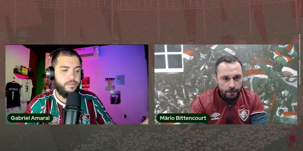 M�rio Bittencourt, presidente do Fluminense, em live no canal "Raiz Tricolor" � Foto: Reprodu��o / YouTube