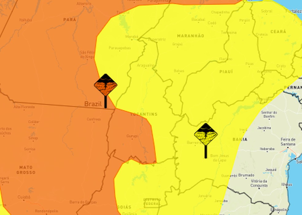 Alerta de chuva para todo o Tocantins — Foto: Inemt/Reprodução