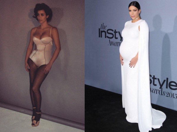 Kim Kardashian: a foto mais recente publicada em seu Instagram e outra mostrando sua gravidez (Foto: Reprodução/Instagram)