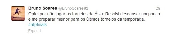 Bruno Soares comunicou que para por duas semanas  (Foto: Reprodução Twitter)