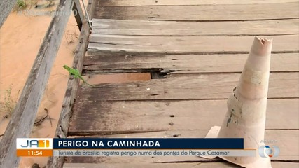 Turista de Brasília registra perigo numa das pontes do Parque Cesamar