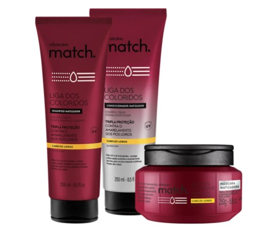 Match Matizador: Shampoo + Condicionador + Máscara Capilar, O Boticário (Foto: Divulgação)