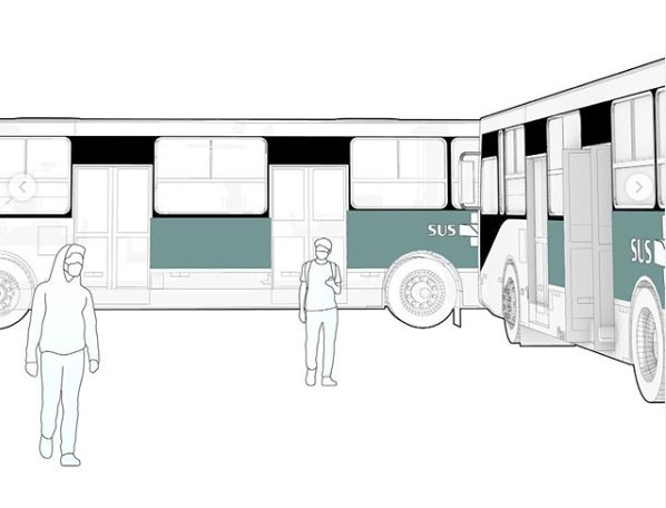 Projeto transforma ônibus que saíram de circulação em unidades de saúde (Foto: Reprodução/Instagram @democratic_architects)