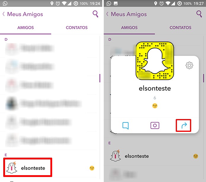 Usuário deve exibir perfil do amigo que deseja compartilhar no Snapchat (Foto: Reprodução/Elson de Souza)