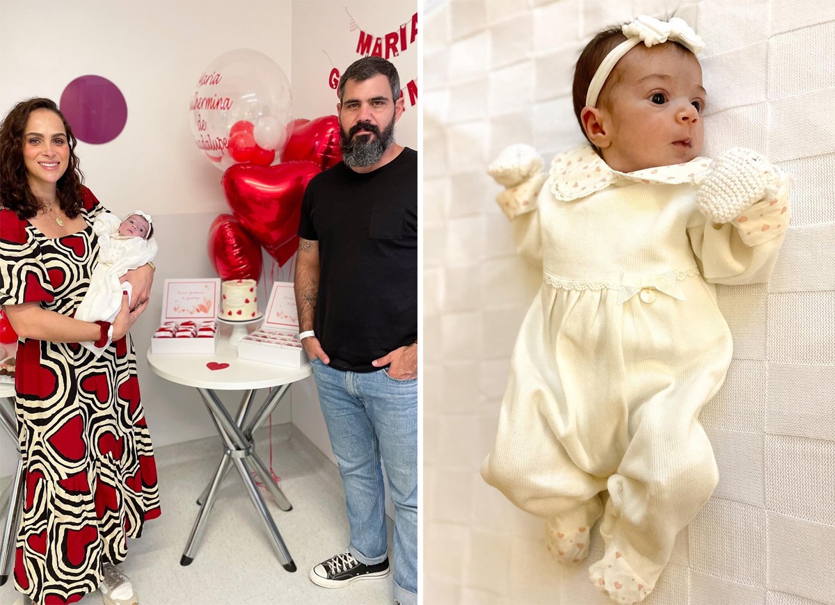 Letícia Cazarré e Juliano Cazarré comemoram no hospital um mês da filha Maria Guilhermina  (Foto: Reprodução/Instagram)