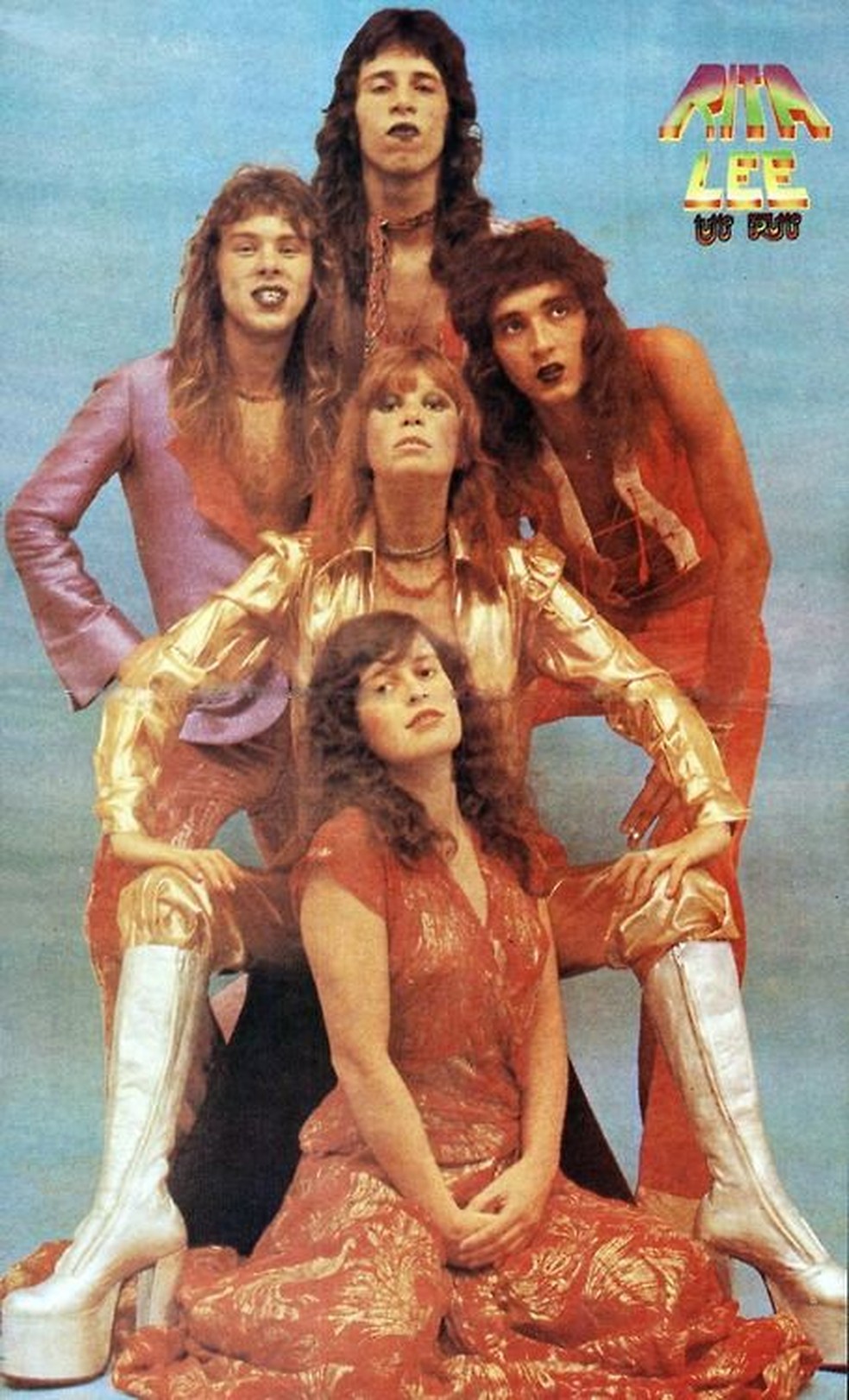  Banda Tutti Frutti e Rita Lee ap&oacute;s sua sa&iacute;da dos Mutantes nos anos 70. No sentido hor&aacute;rio: Luis Carlini, Emilson, Lee Marcucci, Rita Lee e Lucinha Turnbull &mdash; Foto: Reprodu&ccedil;&atilde;o