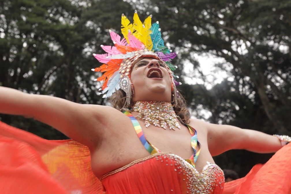 A pedagoga e maestrina Leonidas Ferraz, 36, veio de Minas para a Parada LGBT+— Foto: Celso Tavares/g1