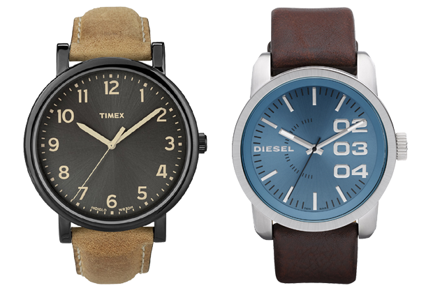 Para quem gosta de pulseiras de couro, relógios Timex (R$ 379,90) e Diesel (R$ 949,90 na Zattini) (Foto: Divulgação)