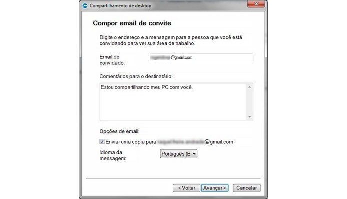 Finaliza??o do convite para compartilhar desktop no LogMeIn (Foto: Reprodu??o/ Raquel Freire)